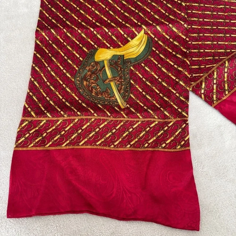 Vintage Equestrian Horse Saddle Horseshoe Red Gold Long Rectangle Scarf